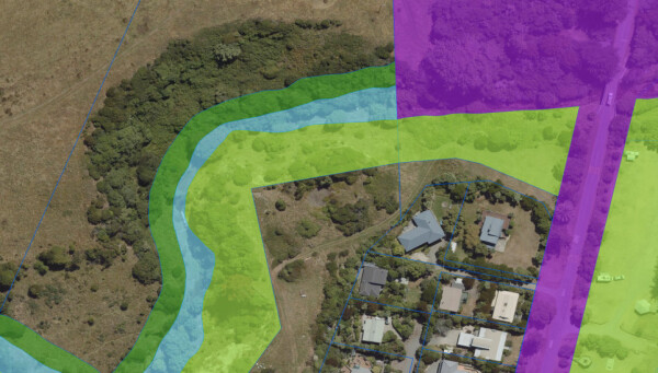 A satellite view of a river with access highlighted on either side